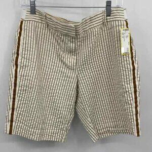 J. Crew Vintage Pin Stripe Cotton Bermuda Shorts White and Brown Womens Size 10